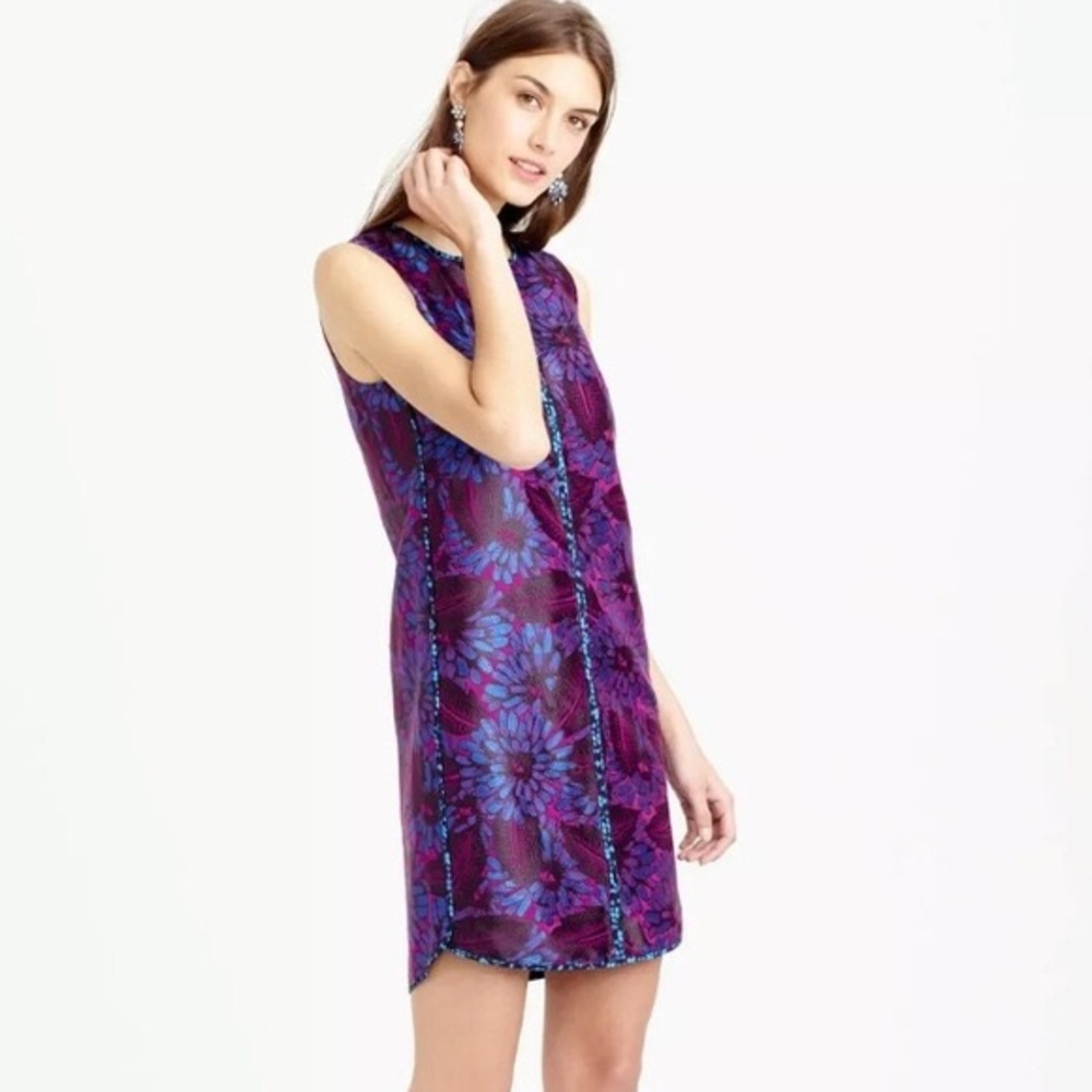 NWOT J. Crew Blue & Purple “Midnight Floral” Print Shift Cocktail Dress Size 4